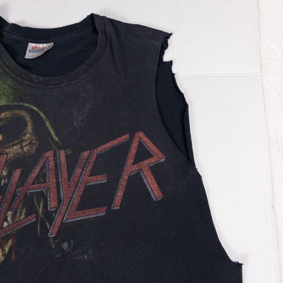 Vintage 90s Slayer Skull Metal Band T Shirt Double Sided XL Faded Black 1997 - Picture 7 of 14